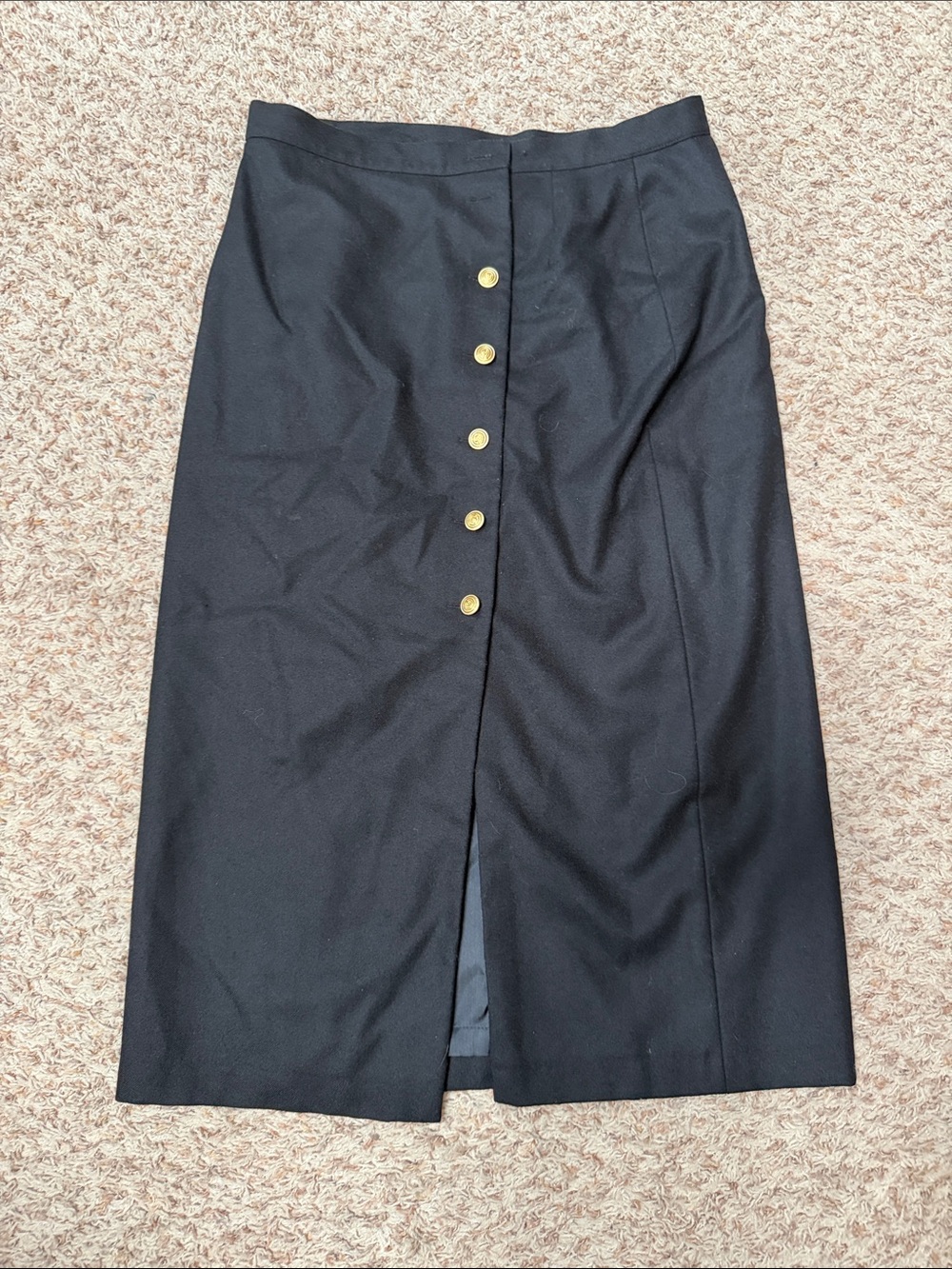 100% Pure Black Midi Skirt with Gold Button Placket